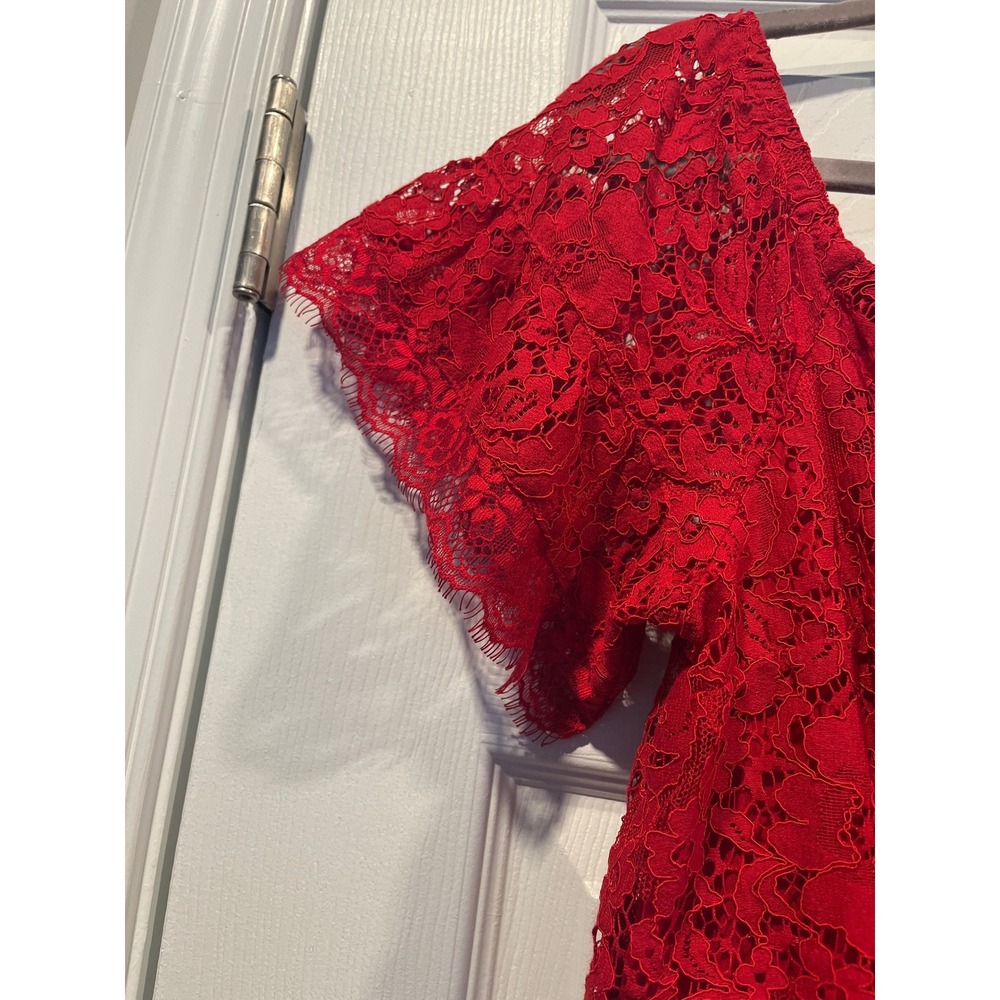 Express Red Floral Lace Off Shoulder Fit & Flare Cocktail Dress Large - Picture 3 of 9